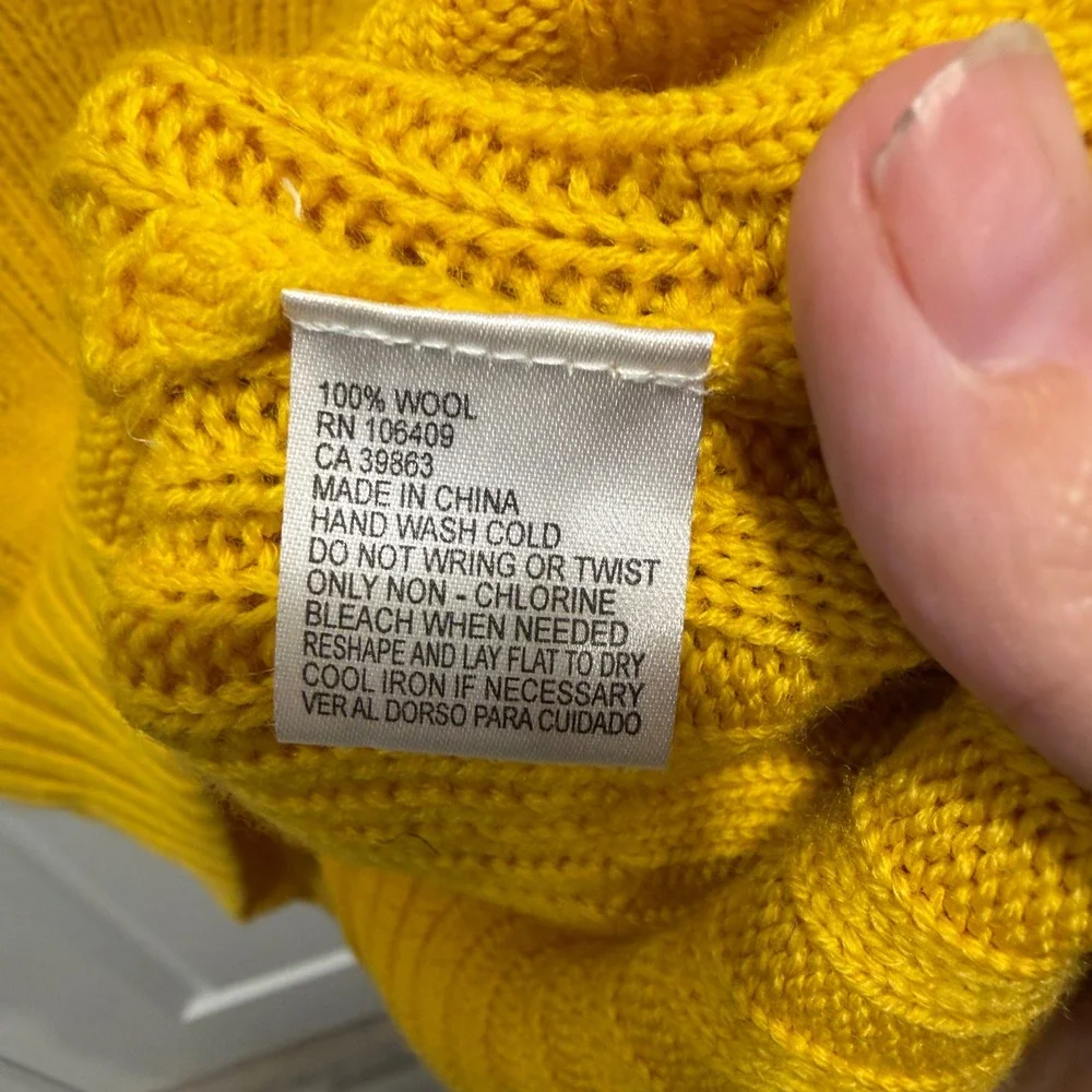 Antonio Melani Womens Cowl Neck 100% Wool Cable Knit Sweater Yellow Size Small